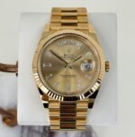 Rolex Day-Date 40 Yellow Gold Champagne Diamond Dial & Fluted Bezel President Bracelet 228238 -