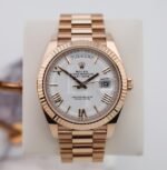 Rolex Day-Date 40 Rose Gold White Roman Dial & Fluted Bezel President Bracelet 228235 -